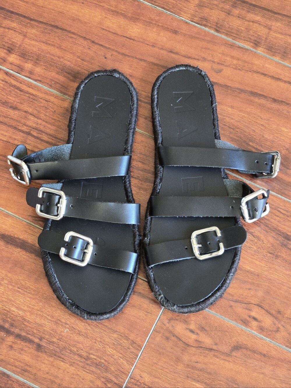 Manebi Black Leather Triple-Strap Buckle Espadrille Women's Western Sandal 39 Eu — image 5 of 5